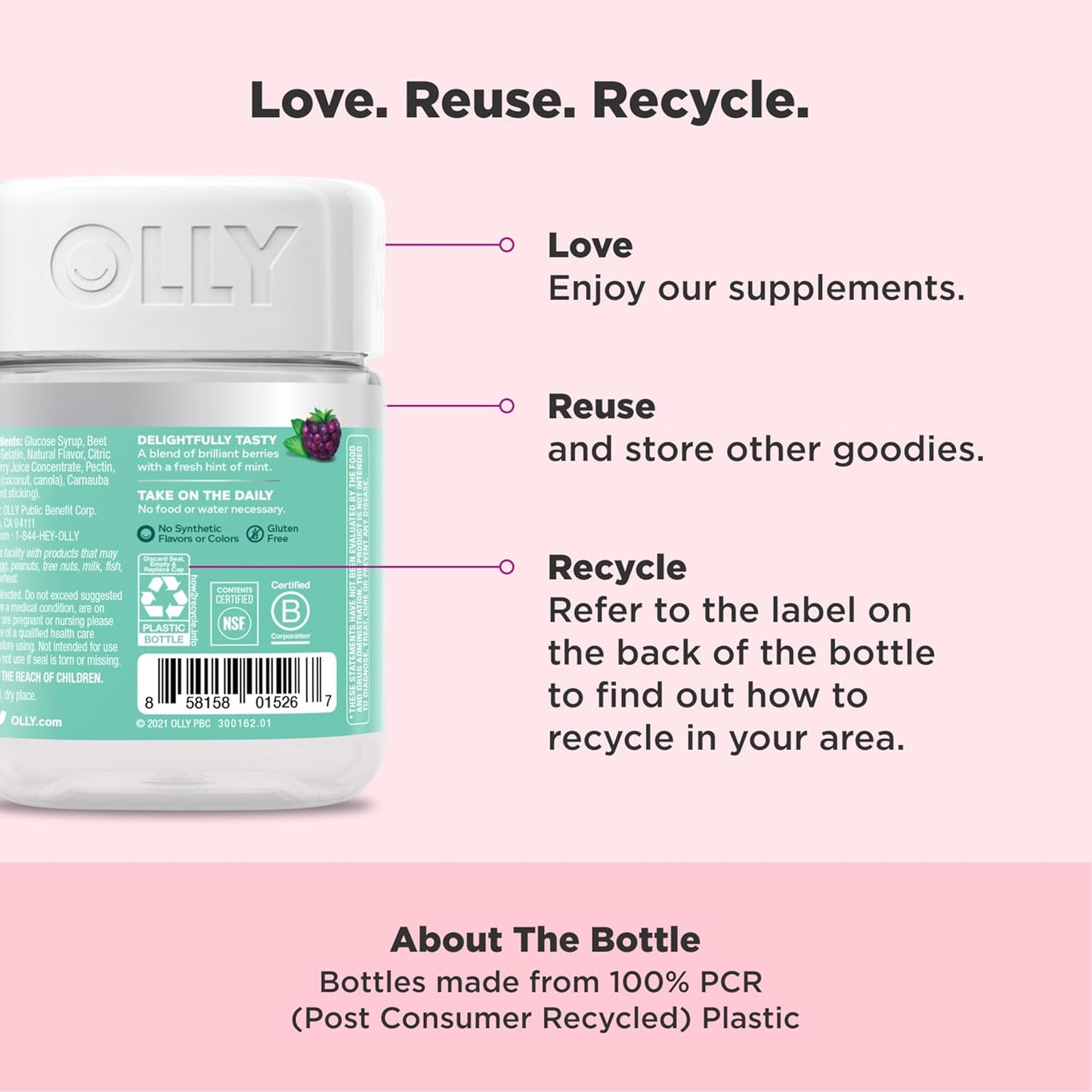 OLLY Flawless Complexion Gummy - Skin Support Supplement with Vitamins E, A, Zinc - Berry Chewables - 50 Count
