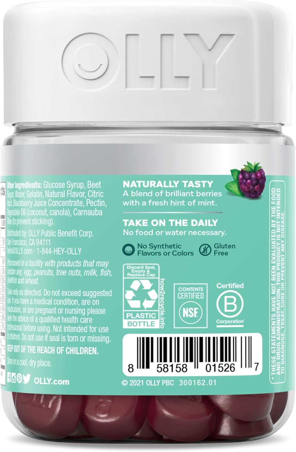 OLLY Flawless Complexion Gummy - Skin Support Supplement with Vitamins E, A, Zinc - Berry Chewables - 50 Count