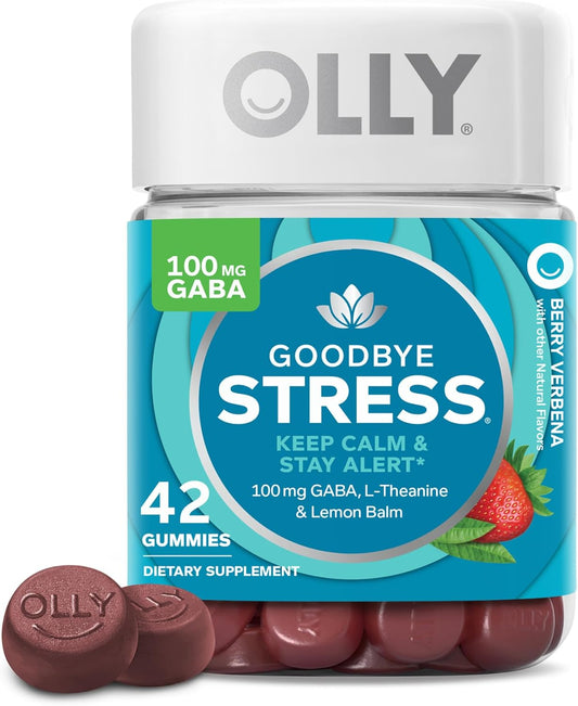 OLLY Goodbye Stress Gummy with GABA, L-Theanine, Lemon Balm for Stress Relief - 42 Berry Gummies