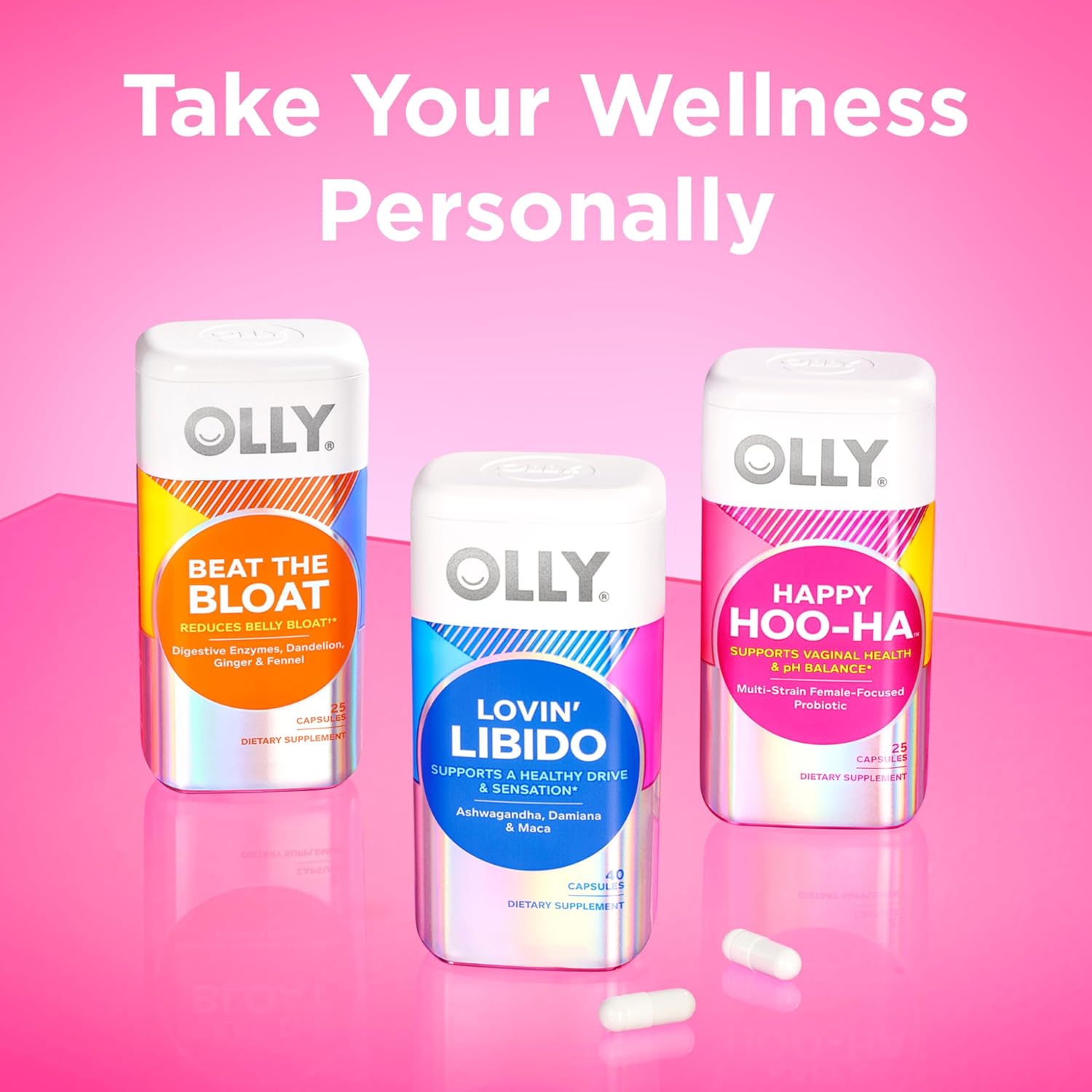 OLLY Happy Hoo-Ha Probiotic Capsules for Women, Supports Vaginal Health & pH Balance, 10 Billion CFU, Gluten-Free - 25 Count