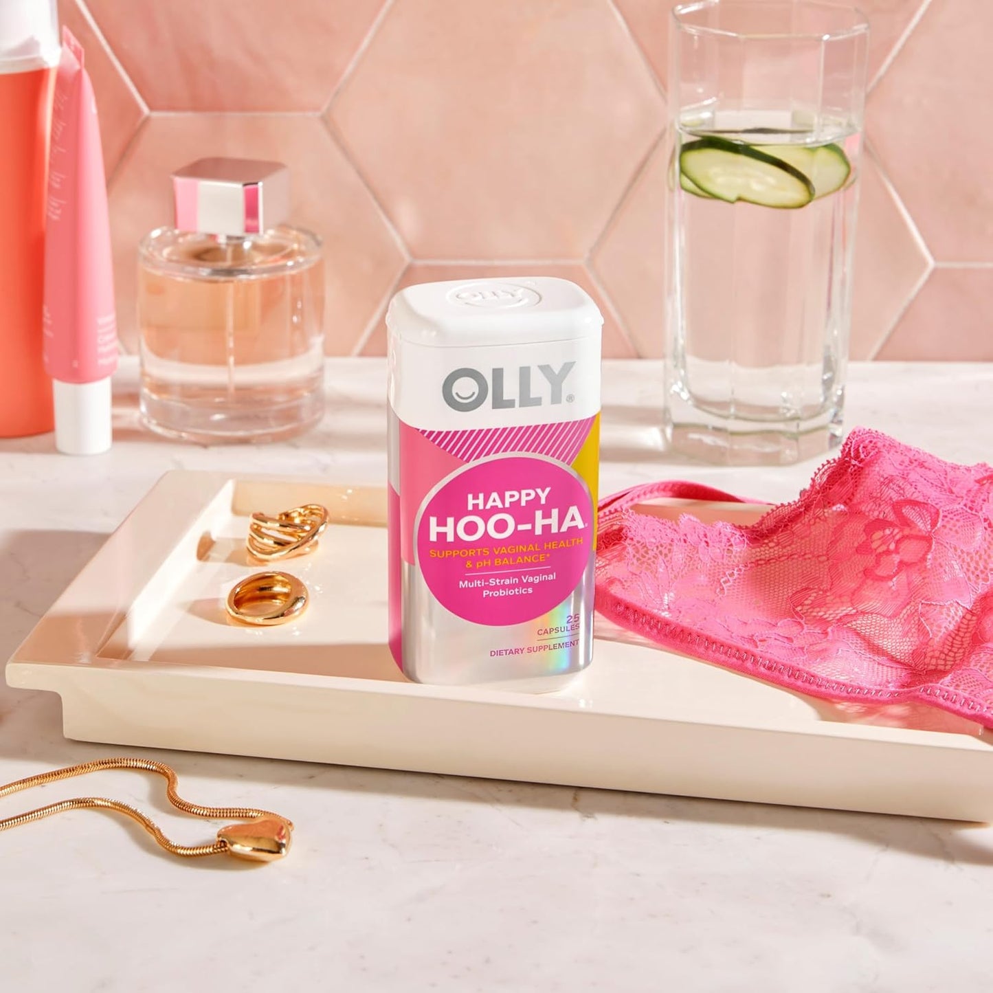OLLY Happy Hoo-Ha Probiotic Capsules for Women, Supports Vaginal Health & pH Balance, 10 Billion CFU, Gluten-Free - 25 Count