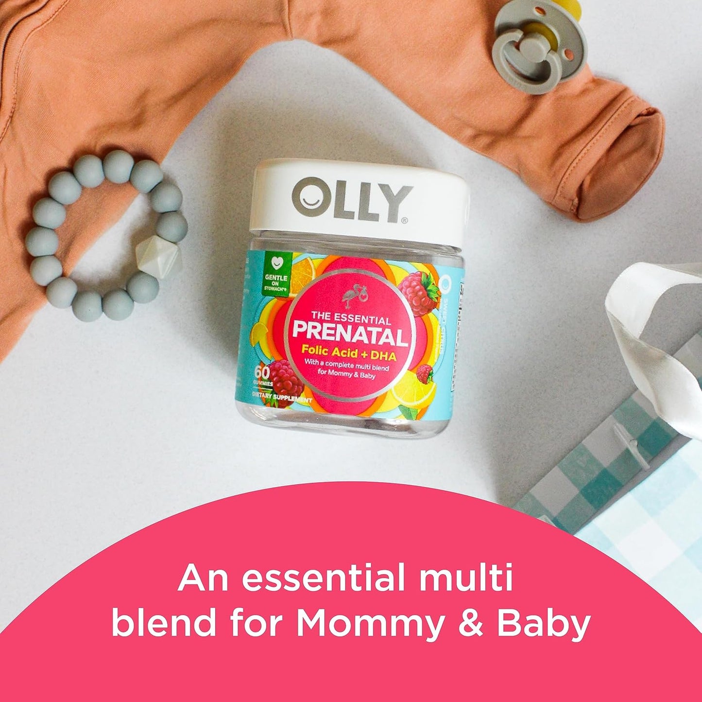 OLLY Prenatal Gummy Multivitamin 30-Day Supply with Folic Acid & Vitamin D for Mood Balance Support