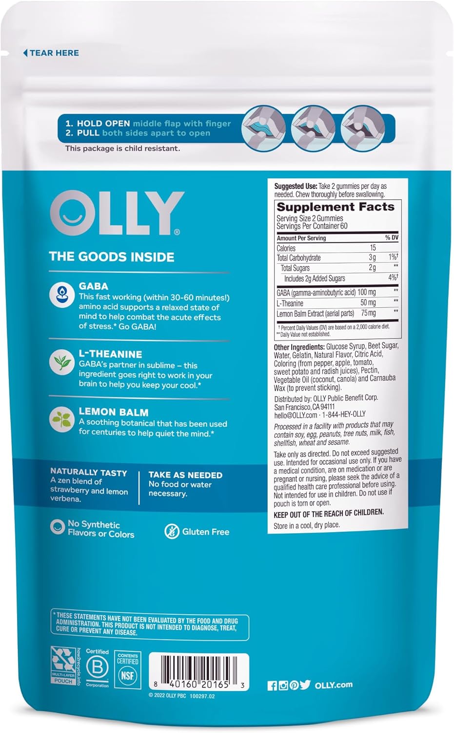 OLLY Stress Relief Gummies with GABA, L-Theanine, Lemon Balm - 120 Berry Flavor Supplements