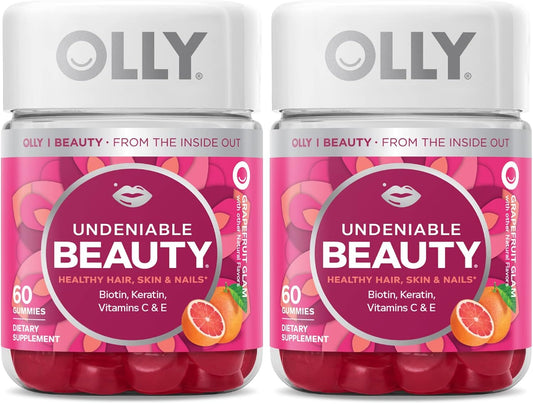 OLLY Undeniable Beauty Gummy - Hair, Skin, Nails Supplement with Biotin, Vitamin C, Keratin - 30 Day Supply, 120 Count