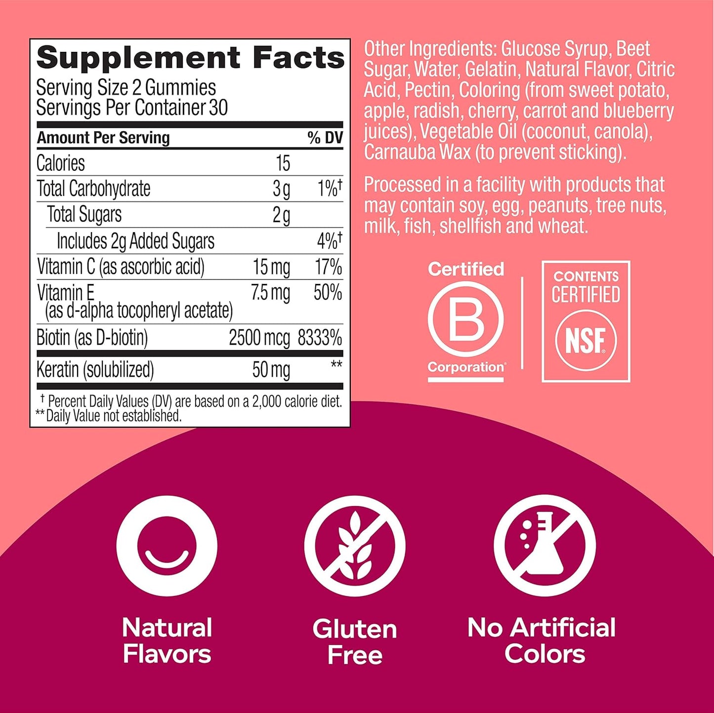 OLLY Undeniable Beauty Gummy - Hair, Skin, Nails Supplement with Biotin, Vitamin C, Keratin - 30 Day Supply, 120 Count