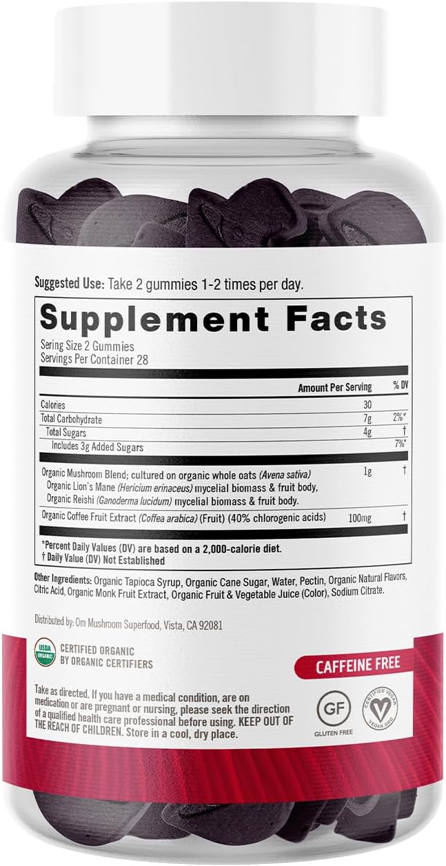 OM Mushroom Superfood Brain Fuel+ Gummies - Memory & Focus Support with Lion's Mane & Reishi - Raspberry Supplements, 28 Servings