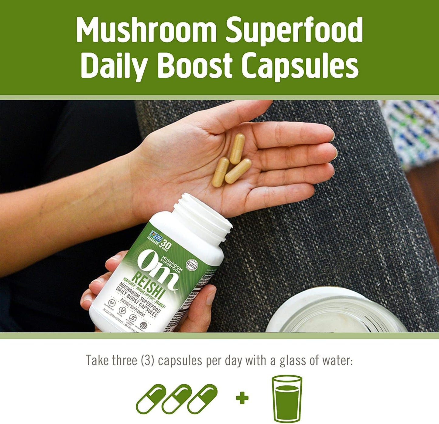 OM Mushroom Superfood Reishi Capsules - Stress & Immune Support Supplement, 90 Count