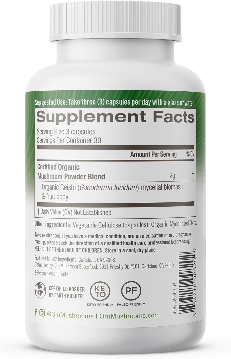 OM Mushroom Superfood Reishi Capsules - Stress & Immune Support Supplement, 90 Count