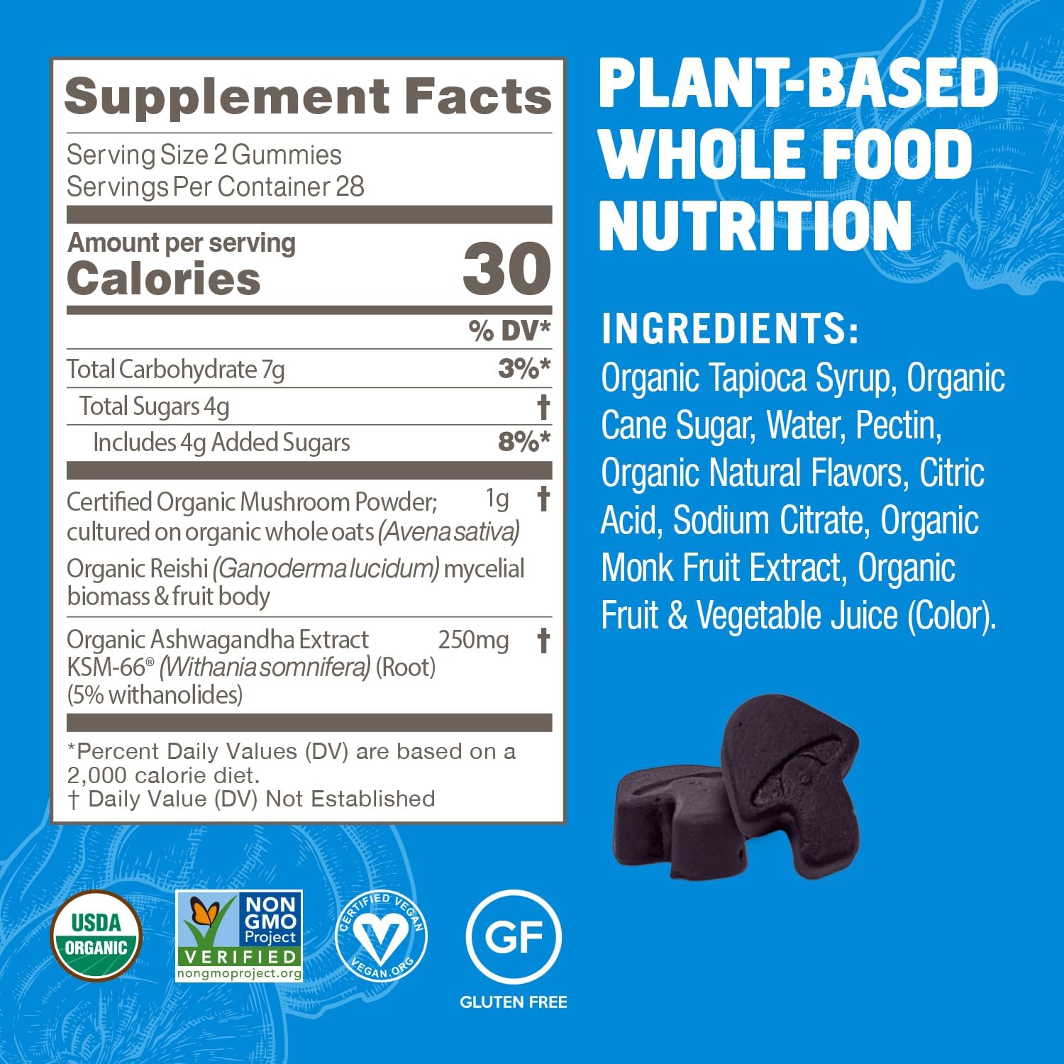 OM Mushroom Superfood Relax Gummies - Reishi & Ashwaganda Extract, Blueberry Supplements for Stress Relief Support, 28 Servings