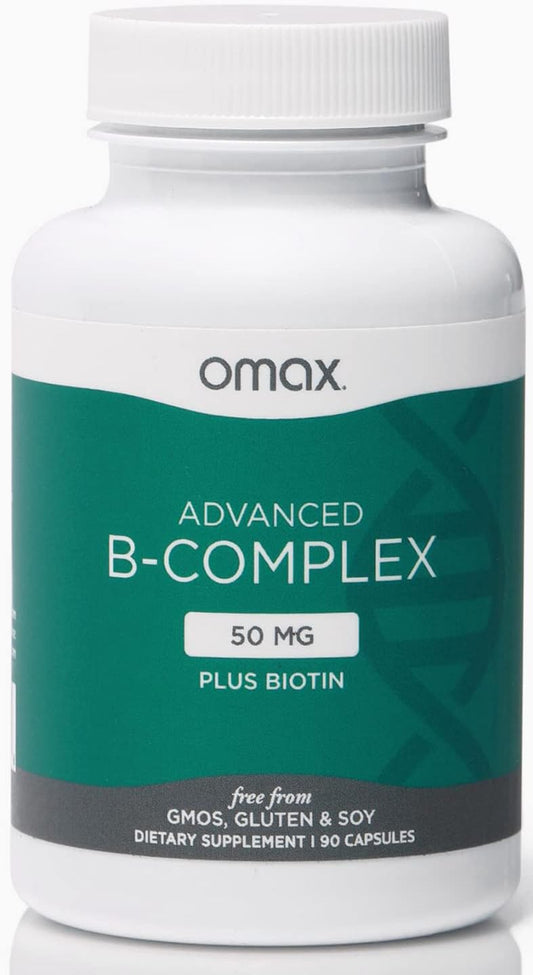 Omax3 Advanced Biotin Vitamin B Complex Capsules for Hair, Skin, Nails, Stress Support - 90 Count