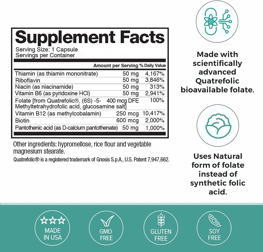 Omax3 Advanced Biotin Vitamin B Complex Capsules for Hair, Skin, Nails, Stress Support - 90 Count