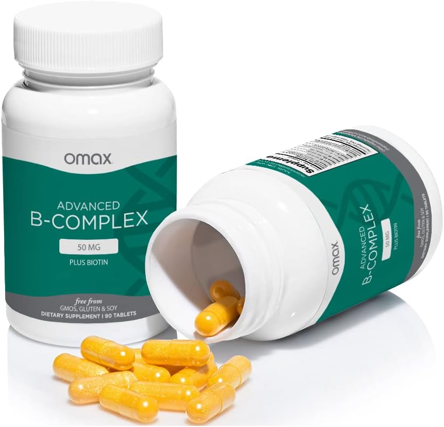 Omax3 Advanced Biotin Vitamin B Complex Capsules for Hair, Skin, Nails, Stress Support - 90 Count
