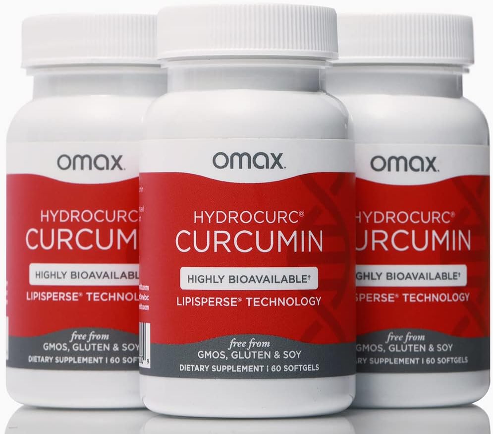 Omax3 HydroCurc Turmeric Curcumin Softgels 3-Pack with MCT Oil Nanoparticle for Joint Health - 180 Softgels