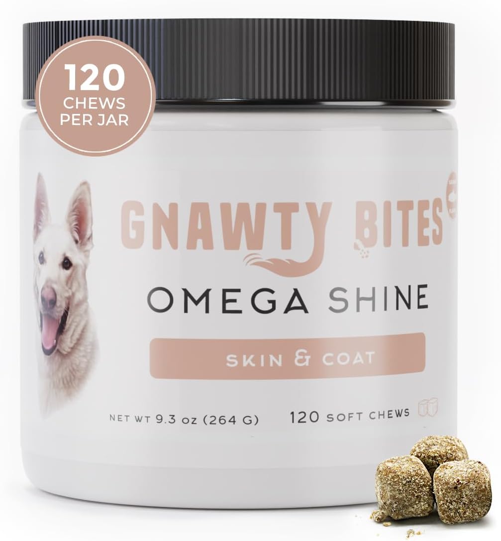 Omega 3-6-9 Dog Skin and Coat Supplement Soft Chews with Fish Oil for Healthy Coat, Itchy Skin Relief - 120 Count
