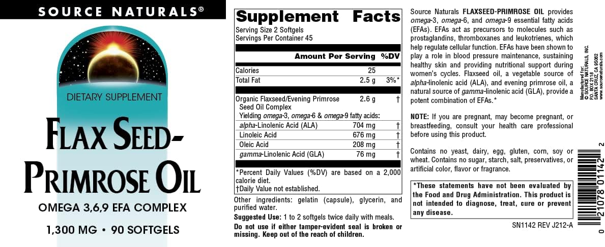 Omega 3, 6, 9 EFA Complex Softgels with Flax Seed and Primrose Oil - 90 Count
