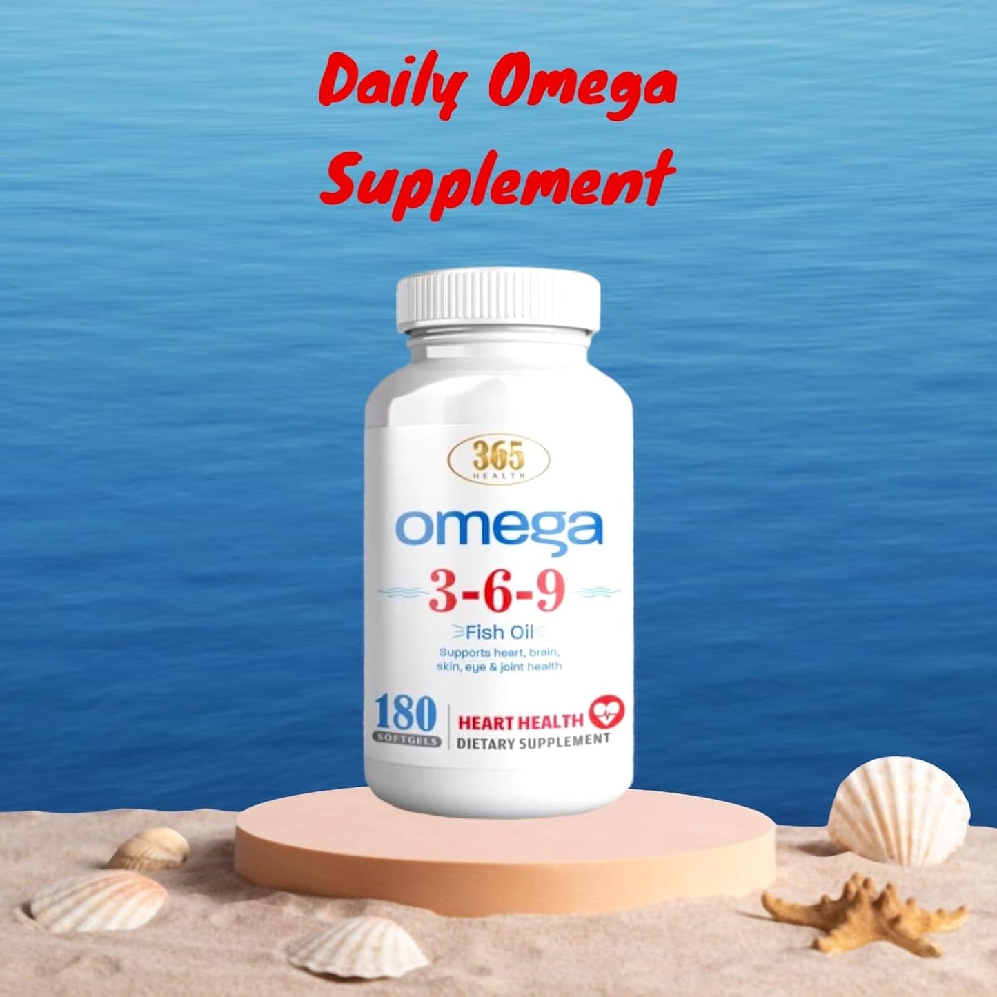Omega 3-6-9 Softgels with Fish, Flaxseed, Borage Oils - 180 Count | Non-GMO & Gluten Free - HEALTH LIFE 365