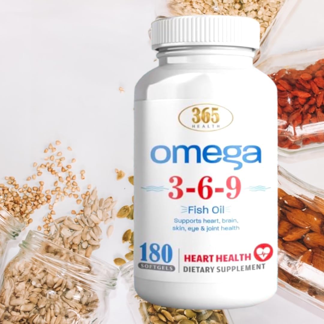 Omega 3-6-9 Softgels with Fish, Flaxseed, Borage Oils - 180 Count | Non-GMO & Gluten Free - HEALTH LIFE 365