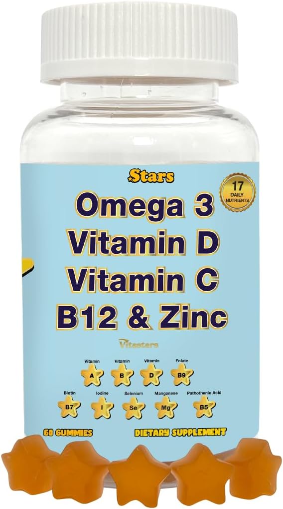 Omega 3 Adult Multivitamin Gummies with Selenium, Vitamins A, B, C, D, Biotin - 60 Chewable Gummies for Men and Women