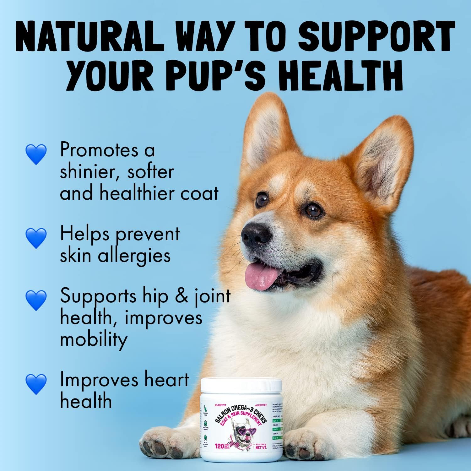 Omega 3 Alaskan Salmon Oil Treats for Dogs - Skin, Coat, Hip & Joint Health, Allergy Relief - Fish Oil Supplement with EPA & DHA Fatty Acids