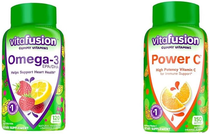 Omega-3 Berry Lemonade Gummies for Heart Health and Orange Vitamin C Gummies for Immune Support - 120 & 150 Count