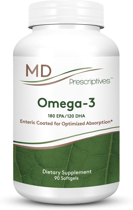 Omega 3 Enteric Coated Fish Oil Supplement - 90 Softgels for Daily Optimal Absorption by MD Prescriptives