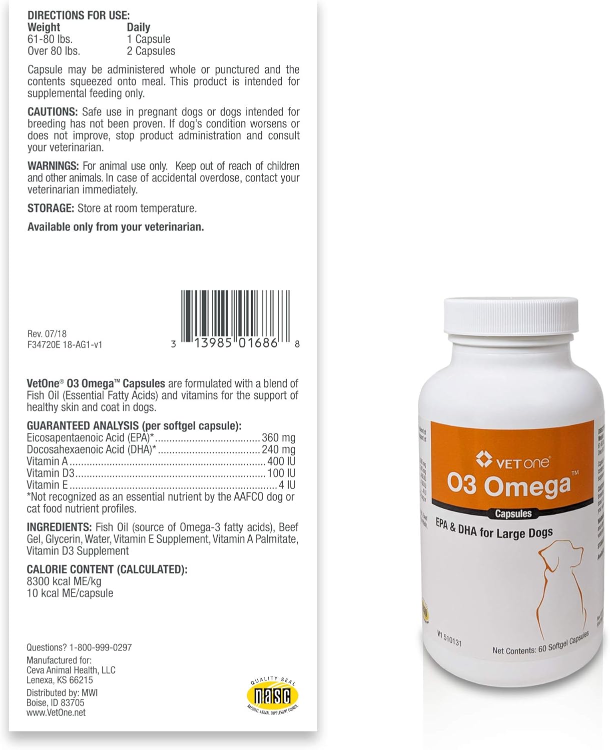 Omega 3 Fatty Acid Supplement for Large Dogs | Supports Immune & Joint Health | Promotes Healthy Skin & Coats | 60 Softgels