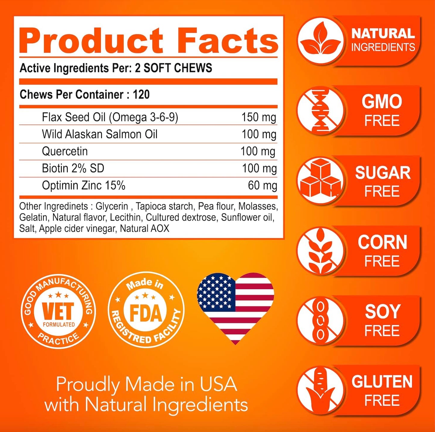 Omega 3 Fish Oil Chews for Dogs - Skin and Coat Supplement - Allergy Relief - Shedding Control - Dry Skin Treatment - Salmon Oil - Made in USA - 120 Soft Treats
