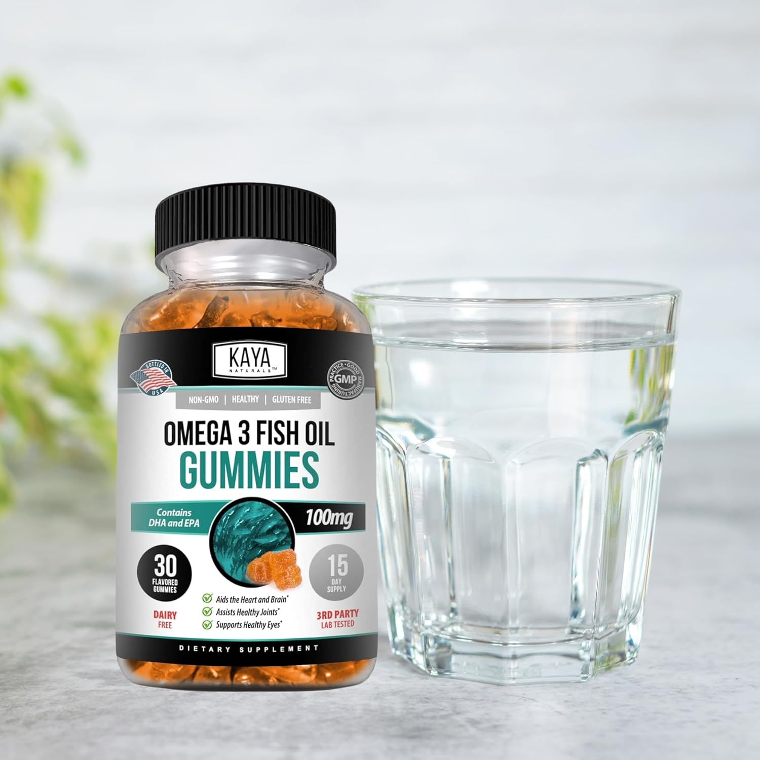 Omega 3 Fish Oil Gummies with EPA & DHA - Brain, Eye, Joint, Heart, Immune Support - Non-GMO - 30 Count