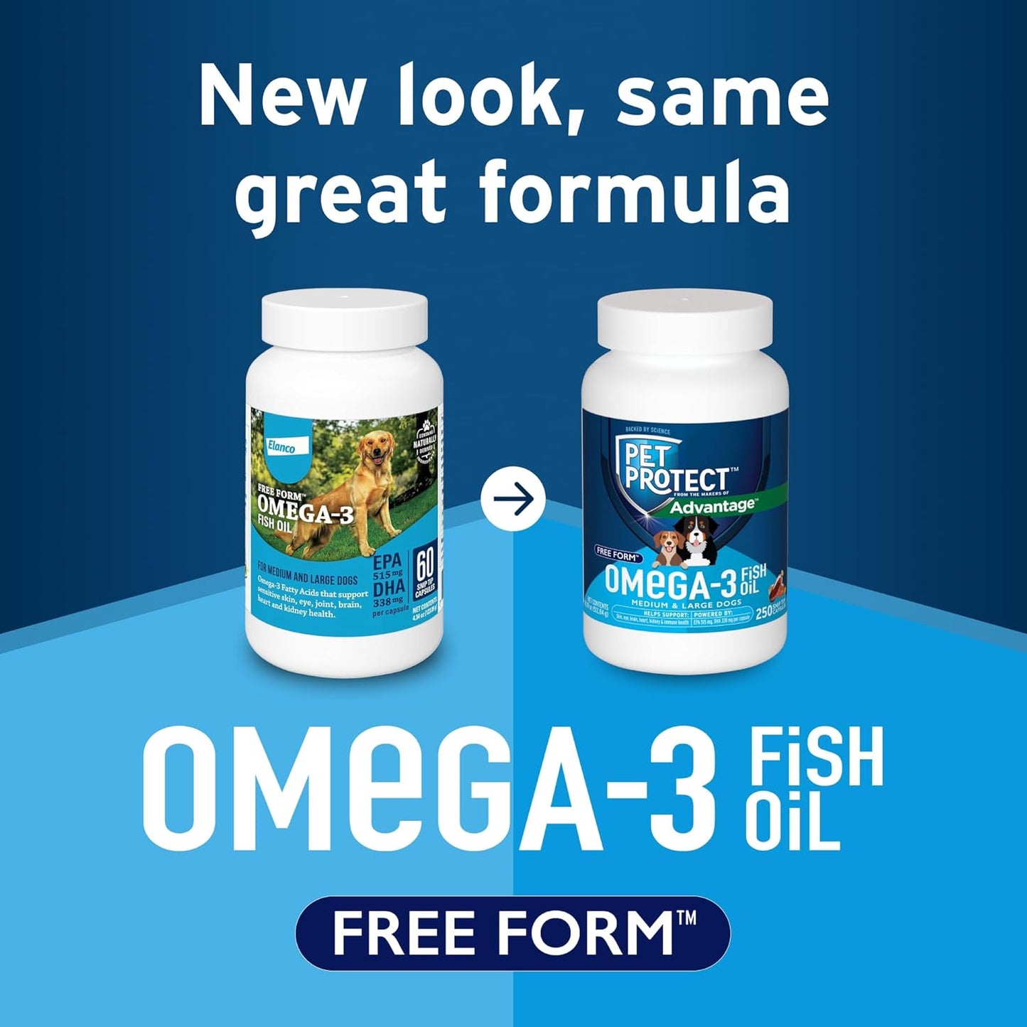 Omega-3 Fish Oil Liquid Supplement for Medium & Large Dogs - 250 Count, Free Form Snip Tips