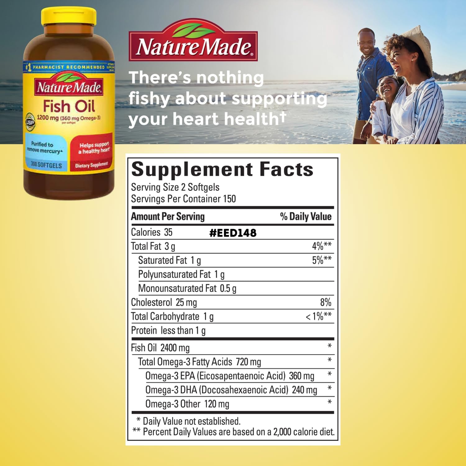 Omega 3 Fish Oil Softgels 1200mg for Heart Health Support - 300 Count