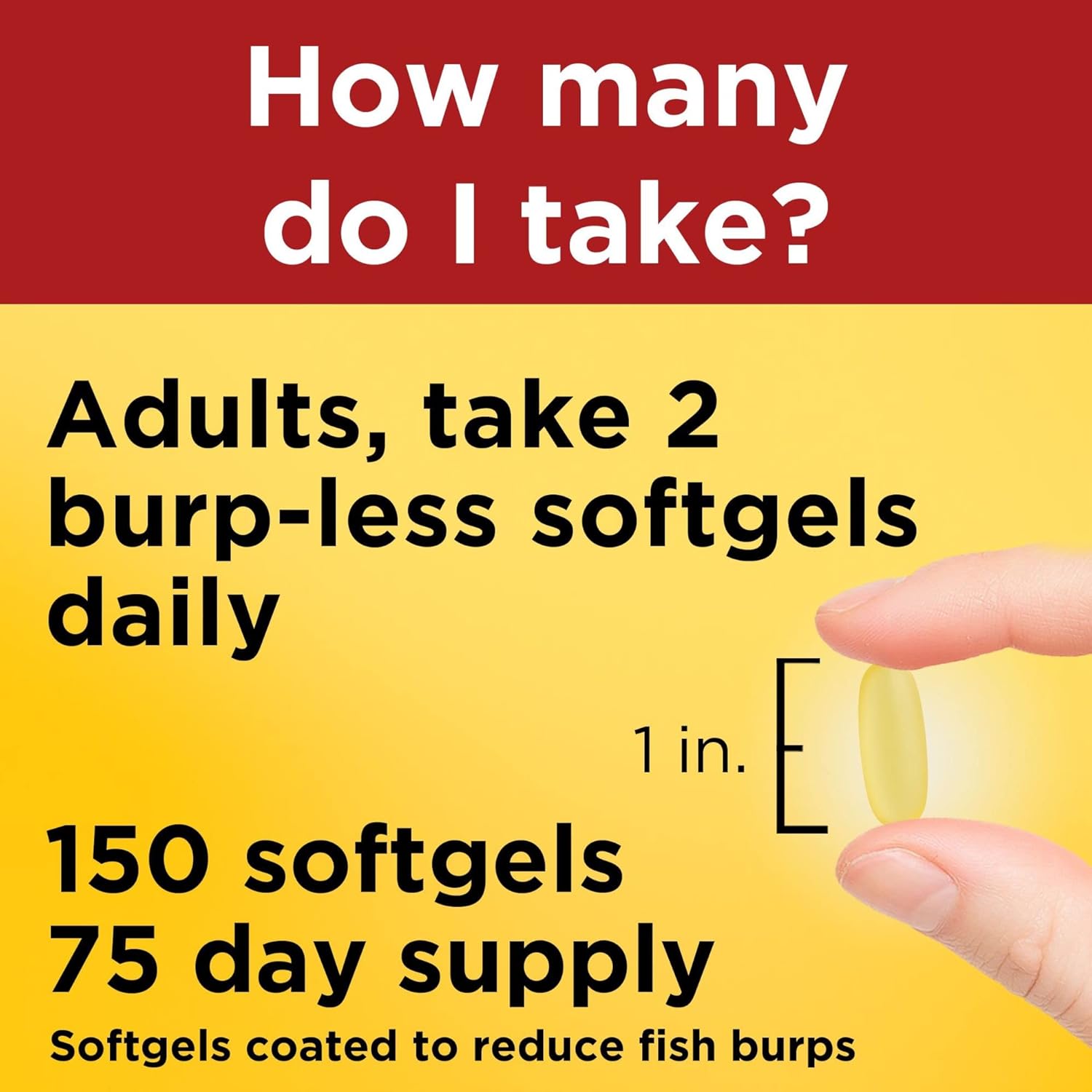 Omega 3 Fish Oil Softgels for Heart Health, 1000 mg, 150 Softgels, Burp Less Formula, 75 Day Supply