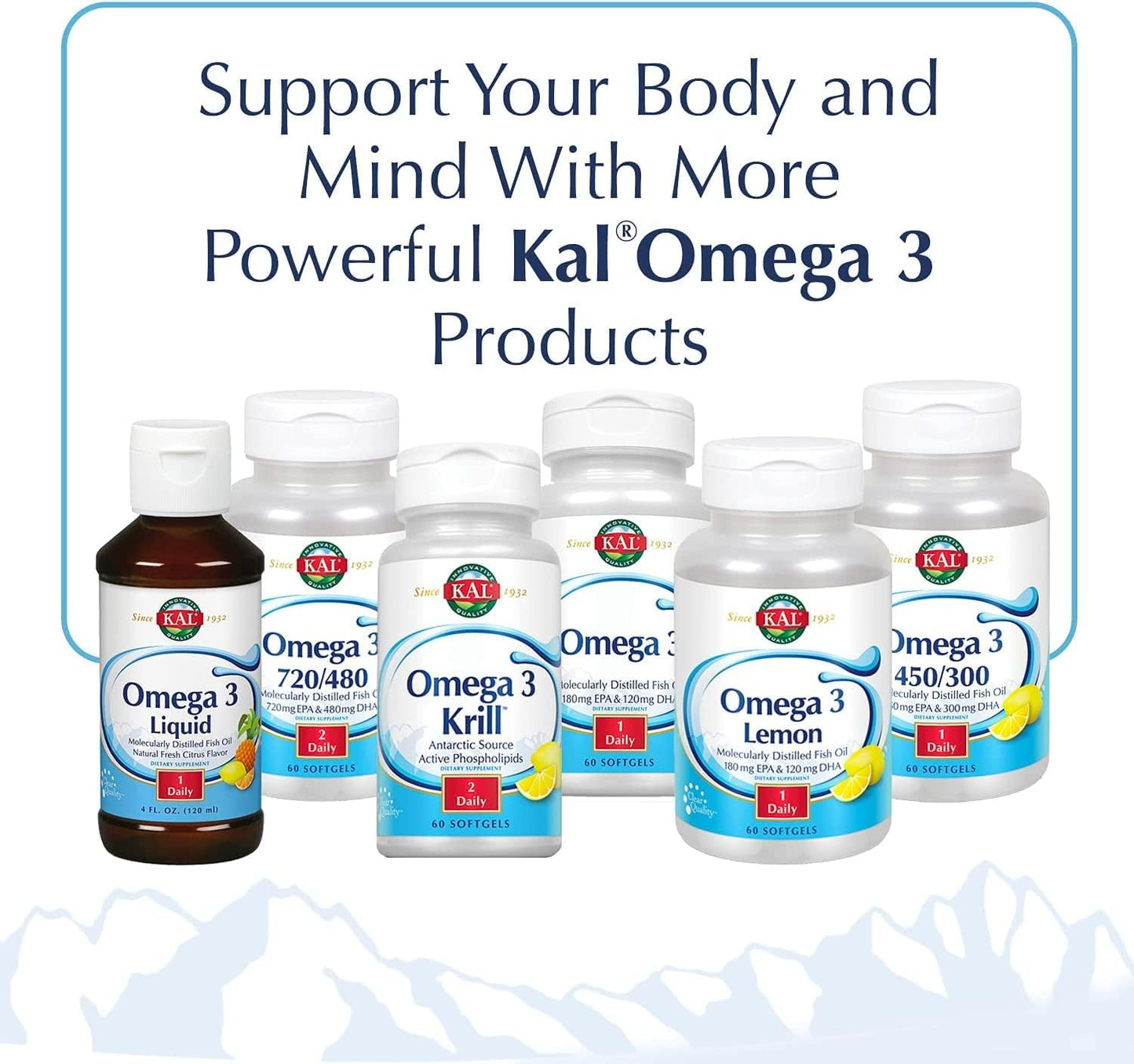 Omega 3 Fish Oil Supplement, 1000 mg, 60 Count x 2 Packs - KAL 180/120 Formula