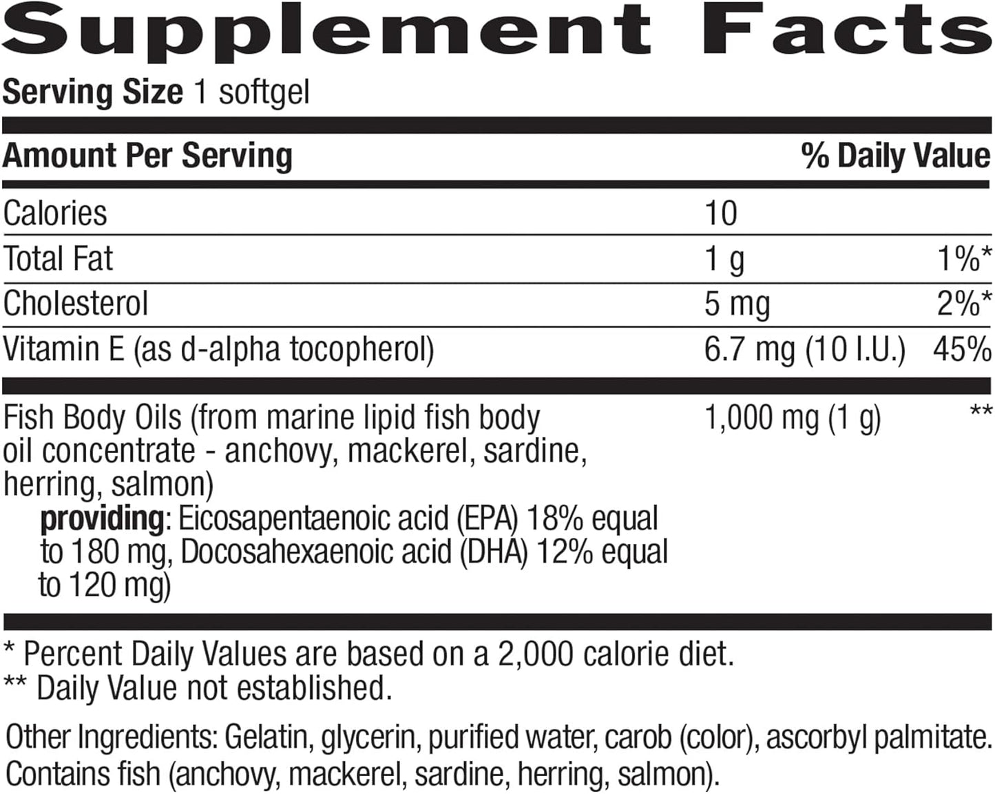 Omega-3 Fish Oil Supplement 1000mg, Lemon Flavor, 300 Softgels, Gluten Free, EPA 180mg & DHA 120mg