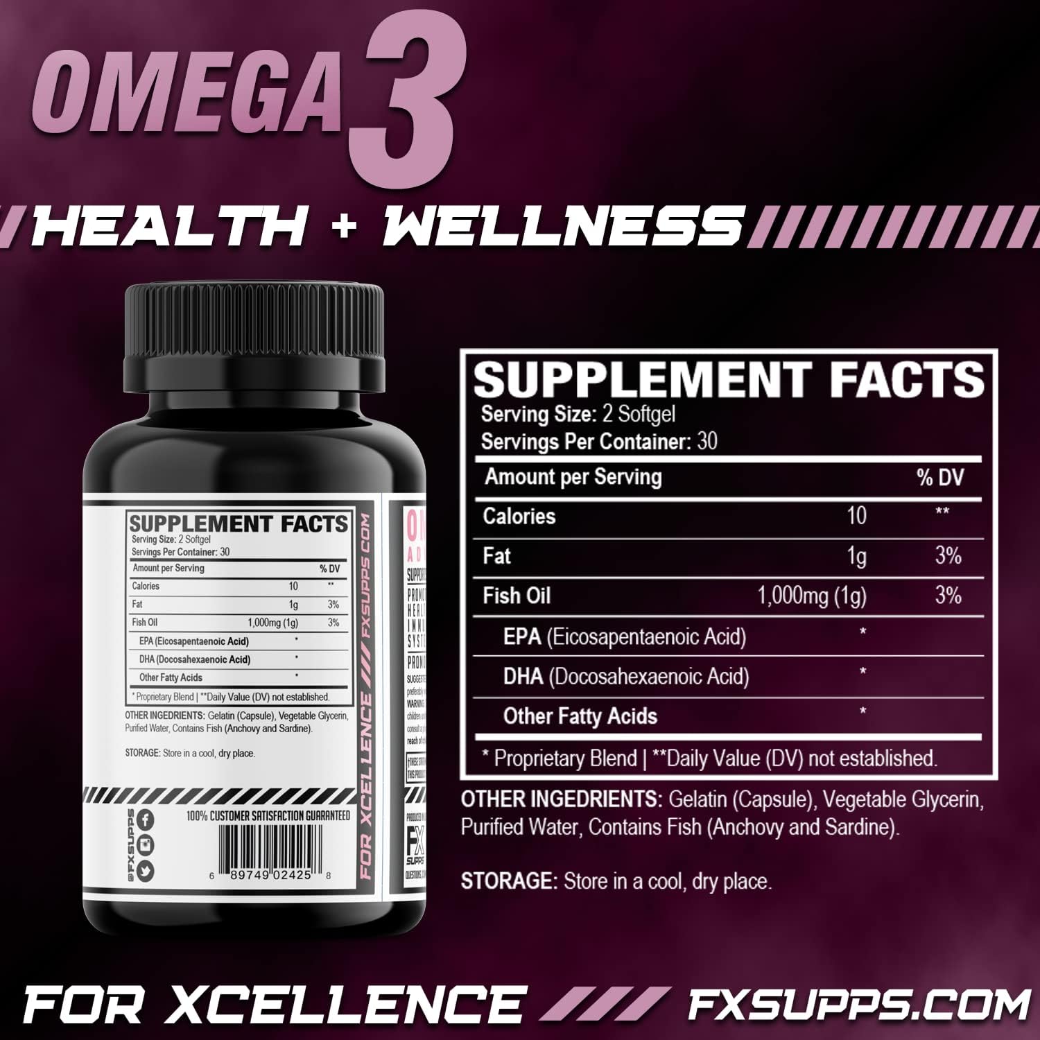 Omega-3 Fish Oil Supplement 1000mg Softgels with EPA, DHA, Essential Fatty Acids for Men and Women - Promotes Joint, Brain, and Heart Health - Vitamin Pills