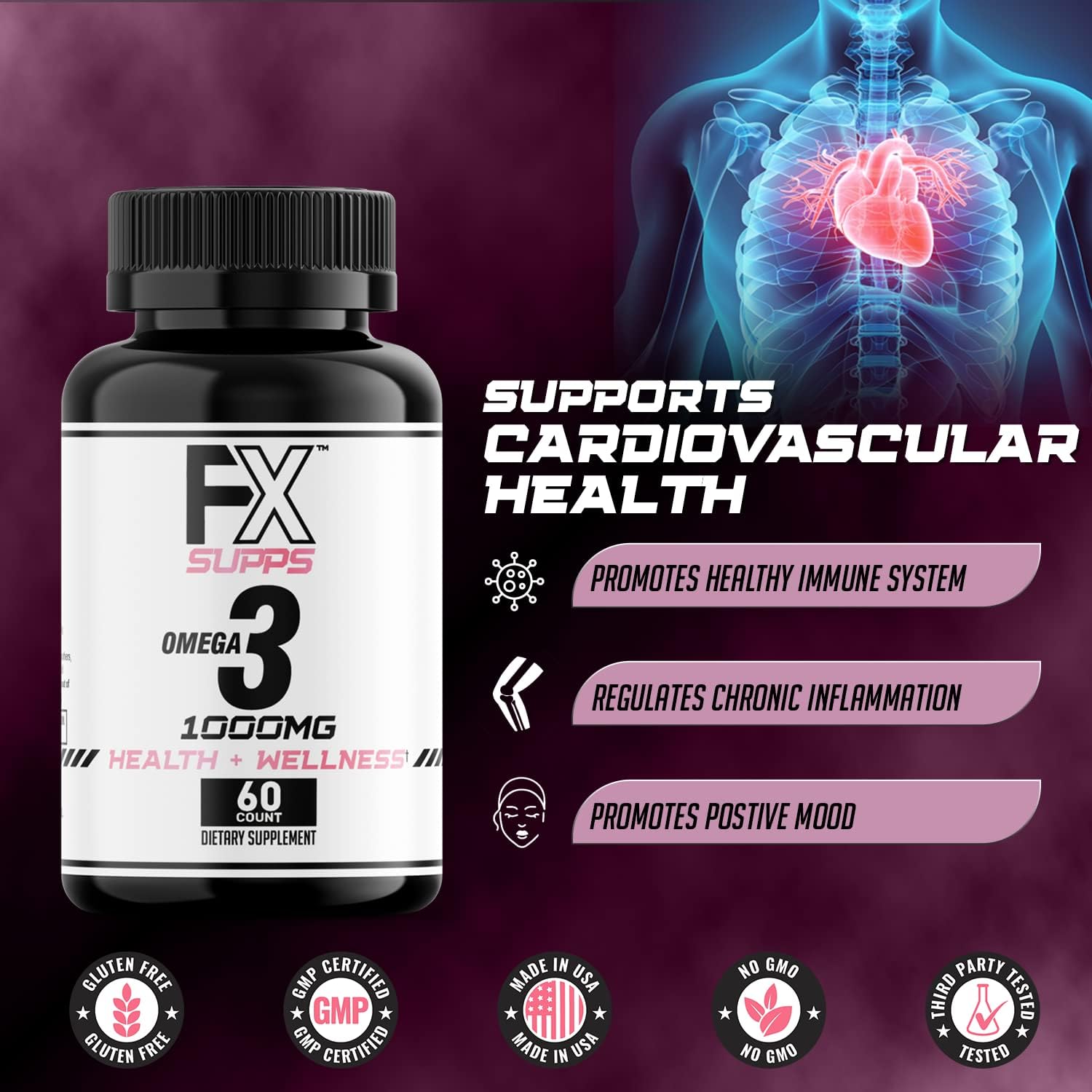 Omega-3 Fish Oil Supplement 1000mg Softgels with EPA, DHA, Essential Fatty Acids for Men and Women - Promotes Joint, Brain, and Heart Health - Vitamin Pills