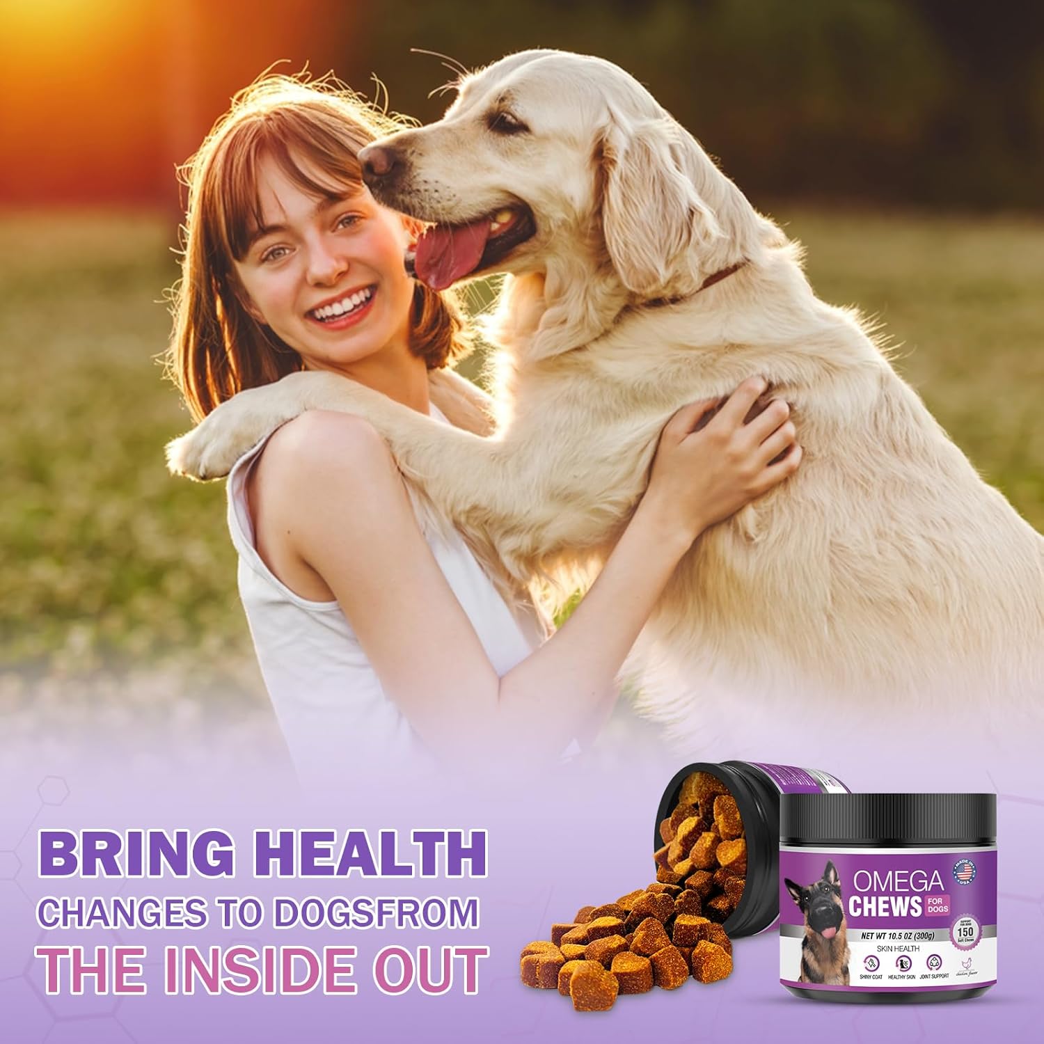 Omega 3 Fish Oil Supplement Chews for Dogs | Skin, Coat, and Allergy Care | 300 Pieces Omega-3 Fatty Acids for Pet Hair Growth and Dry Skin Relief