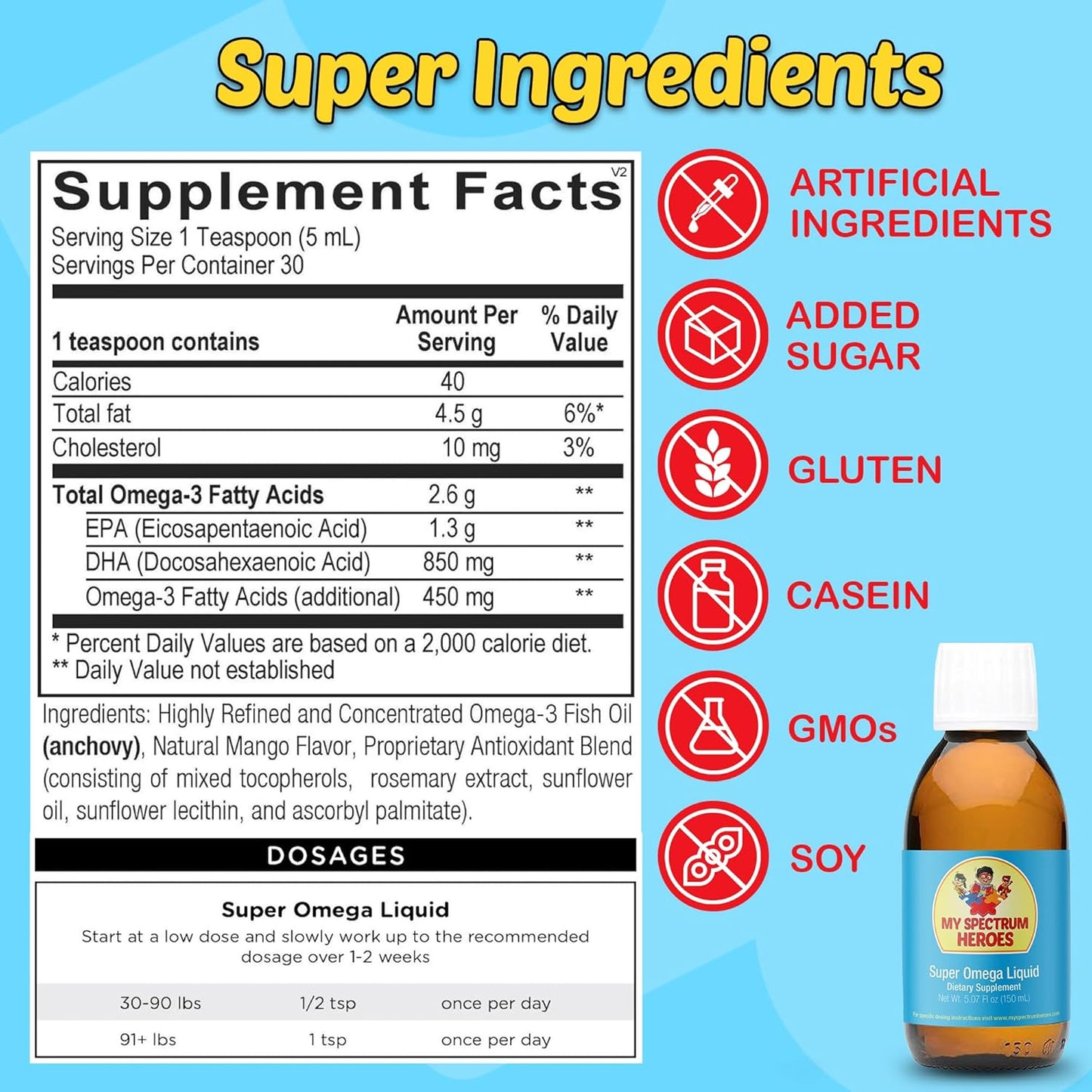 Omega-3 Fish Oil Supplement for Children & Adults - Supports Neural, Inflammation, Immune Health - EPA & DHA for Brain & Eye - Liquid - 5.07oz