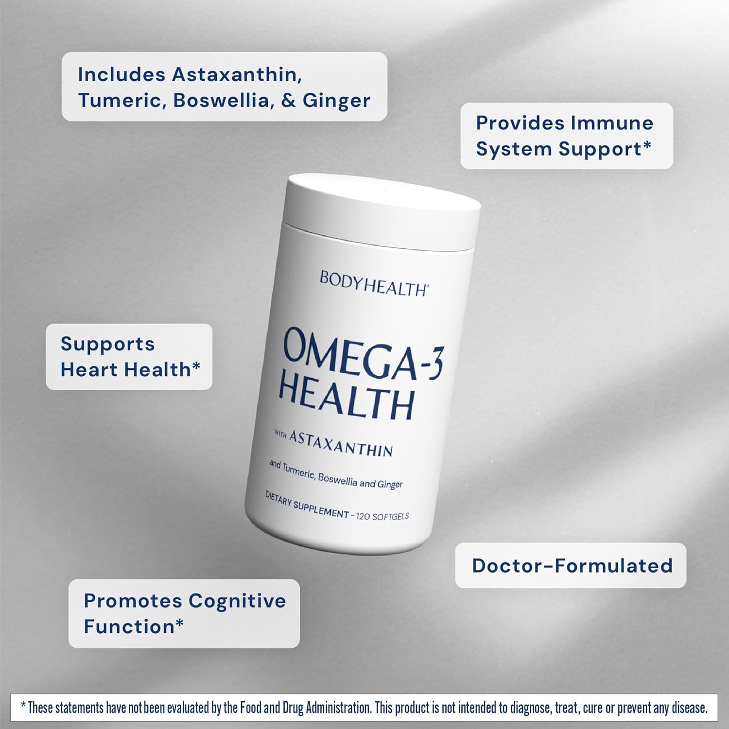 Omega 3 Fish Oil Supplement for Heart & Brain Health - 120 Soft Gels for Men & Women, Fatty Acid Vitamins