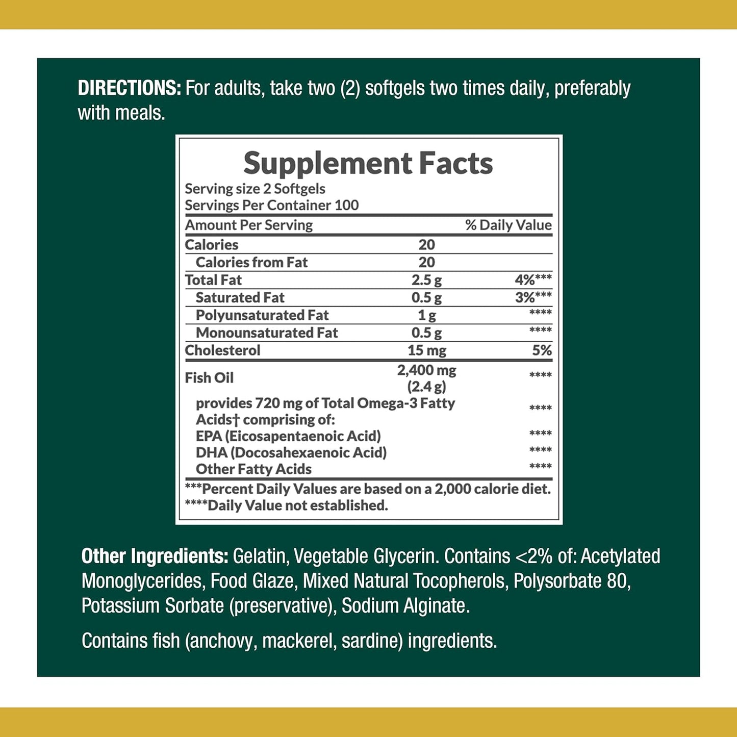 Omega-3 Fish Oil Supplement for Heart Health, 1200mg, 200 Softgels - Pack of 2 by Nature's Bounty