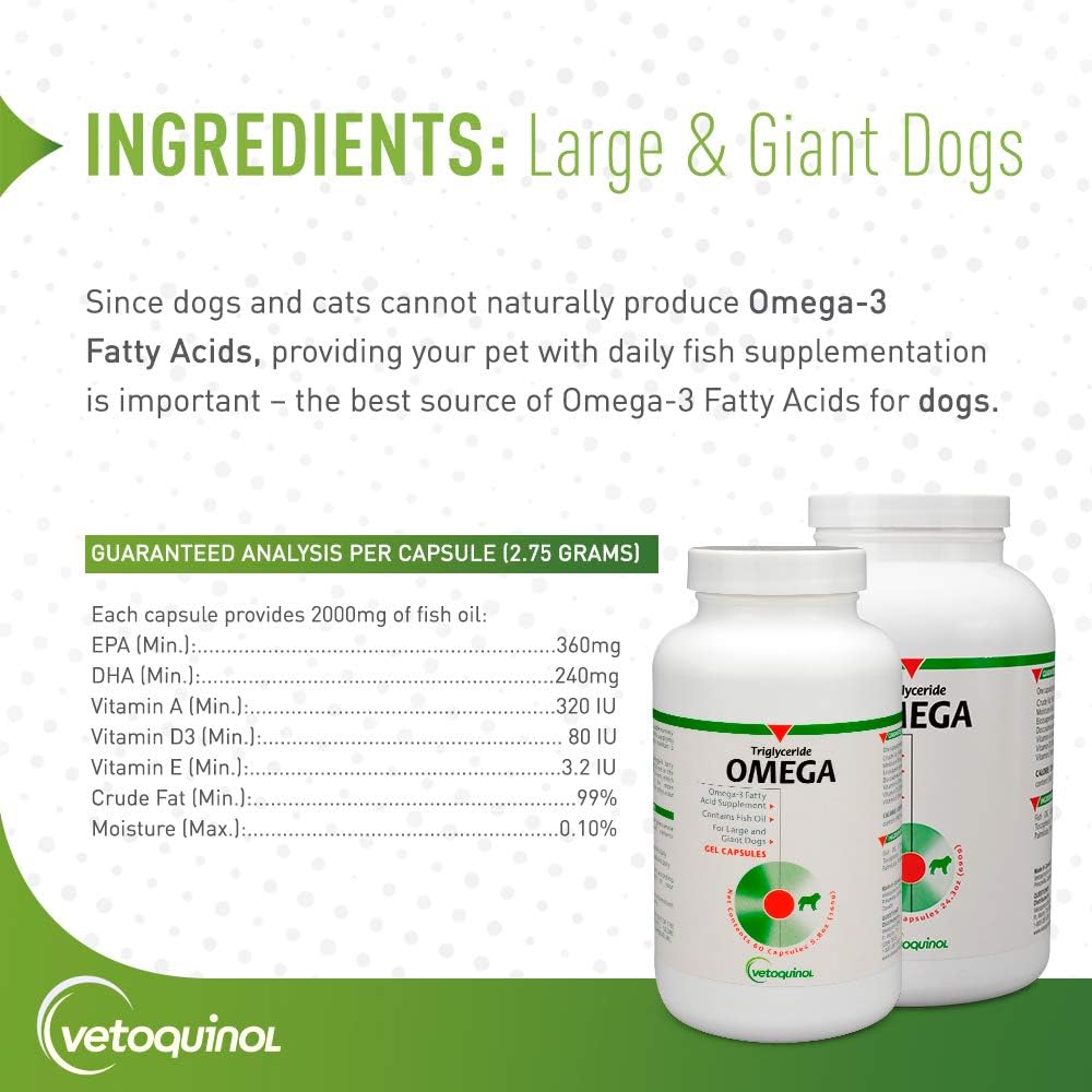 Omega 3 Fish Oil Supplement for Large Dogs 60lbs+, 60ct - Promotes Skin, Coat, Joint & Immune Health - Dog Fish Oil with EPA & DHA by Vetoquinol