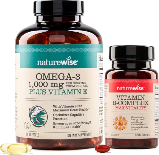 Omega 3 Fish Oil Supplement with EPA and DHA, Vitamin E, and B Complex for Energy Support - 240 Softgels