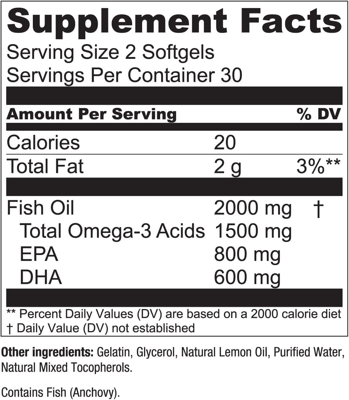 Omega-3 Fish Oil Supplement with EPA & DHA for Immune, Heart & Cognitive Support - 180 Softgels
