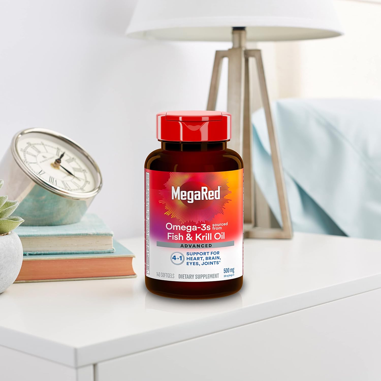 Omega 3 Fish Oil Supplement with Krill Oil, 500mg, 4in1 EPA & DHA Softgels, 140ct Bottle, Supports Brain, Eye, Joint & Heart Health