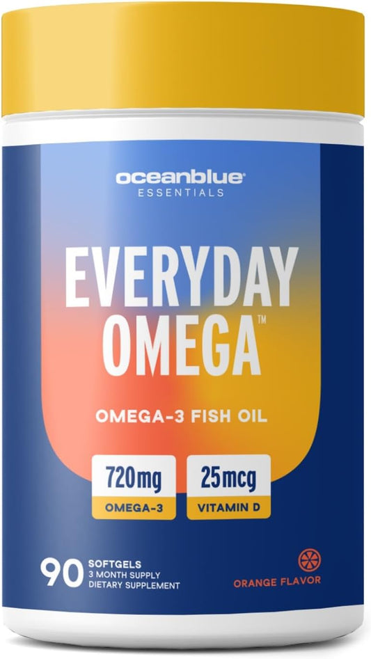 Omega-3 Fish Oil Supplement with Vitamin D3 - 90 Burpless Softgels - Heart & Immune Support - Orange Flavor - Non-GMO - 3 Month Supply