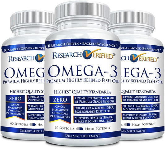Omega 3 Fish Oil Supplements - High EPA and DHA - No Aftertaste - 60 Softgel Capsules - Pack of 3