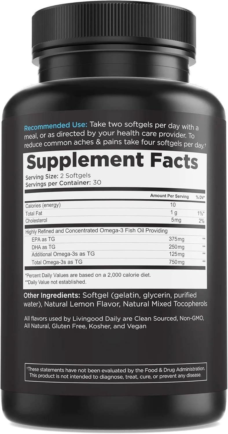 Omega 3 Fish Oil Supplements for Heart & Brain Health (60 Softgels) - EPA & DHA Pills - Non-GMO Formula - Supports Digestion