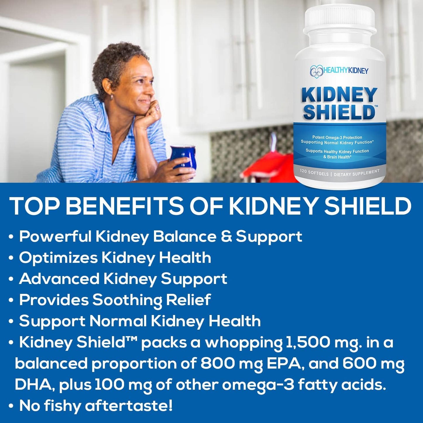 Omega 3 Fish Oil Supplements for Kidney Health - Kidney Restore Shield for Men & Women - Supports Normal Kidney Function & Cleanses - 120 Lemon Softgels