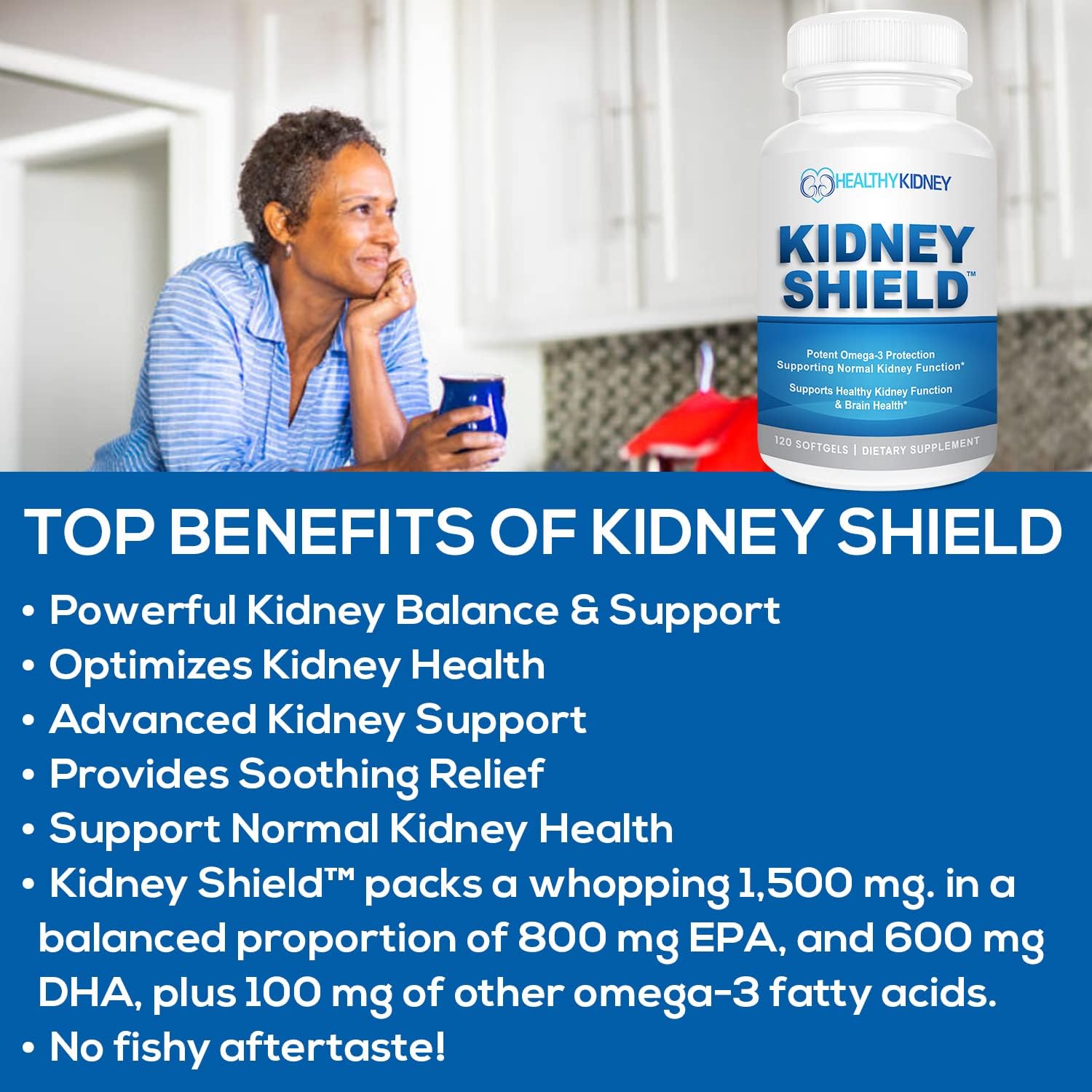 Omega 3 Fish Oil Supplements for Kidney Health - Kidney Restore Shield for Men & Women - Supports Normal Kidney Function & Cleanses - 120 Lemon Softgels