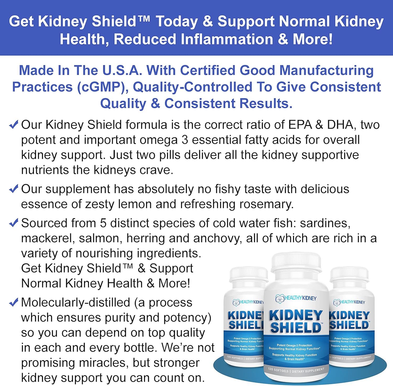 Omega 3 Fish Oil Supplements for Kidney Health - Kidney Restore Shield for Men & Women - Supports Normal Kidney Function & Cleanses - 120 Lemon Softgels
