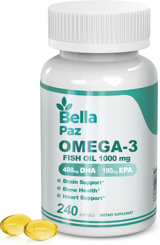 Omega-3 Fish Oil Supplements for Muscle, Bone, Heart, and Brain Support - 788mg Burpless Formula with DHA & EPA - 240 Softgels for Men and Women in Fitness and Sports